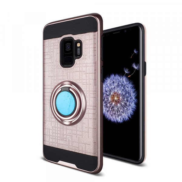 Wholesale Galaxy S9 Slim 360 Ring Kickstand Hybrid Case with Metal Plate (Rose Gold)